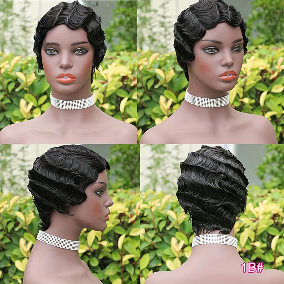 Finger Wave Pixie Wigs Human Hair Wig Women Ocean Wave Human