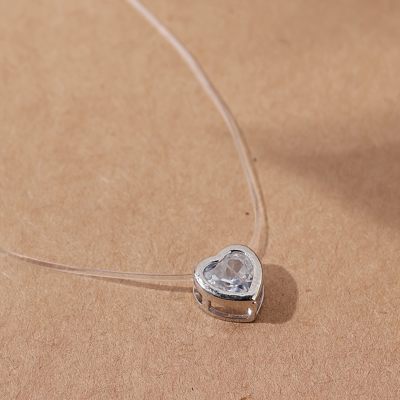Transparent Fish Line Necklace Heart Shape Shiny Zircon - Temu