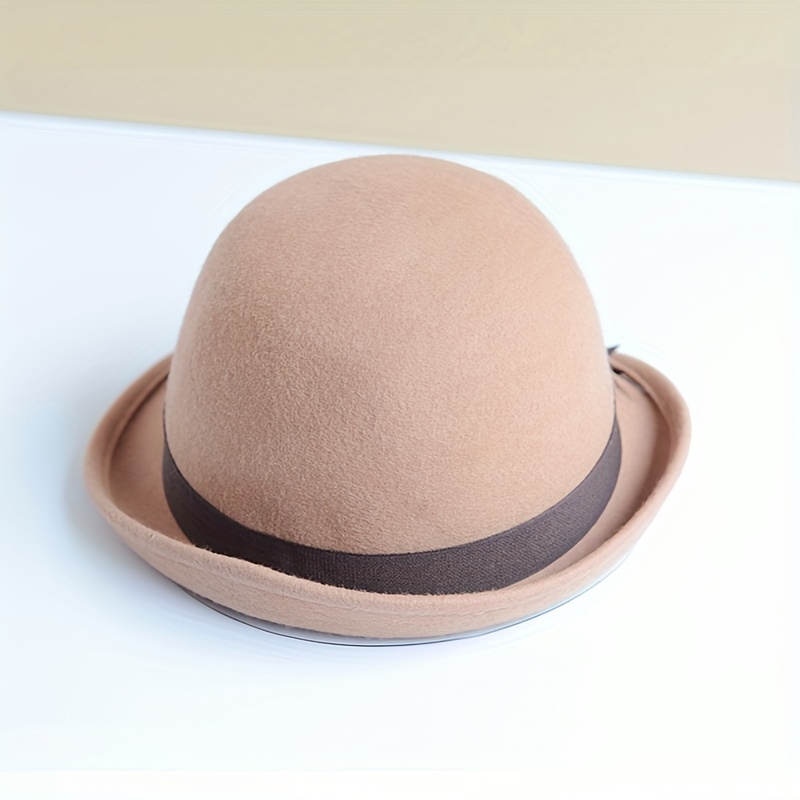 Women Wool Felt Short Brim Vintage Bowler Hats with Bowknot