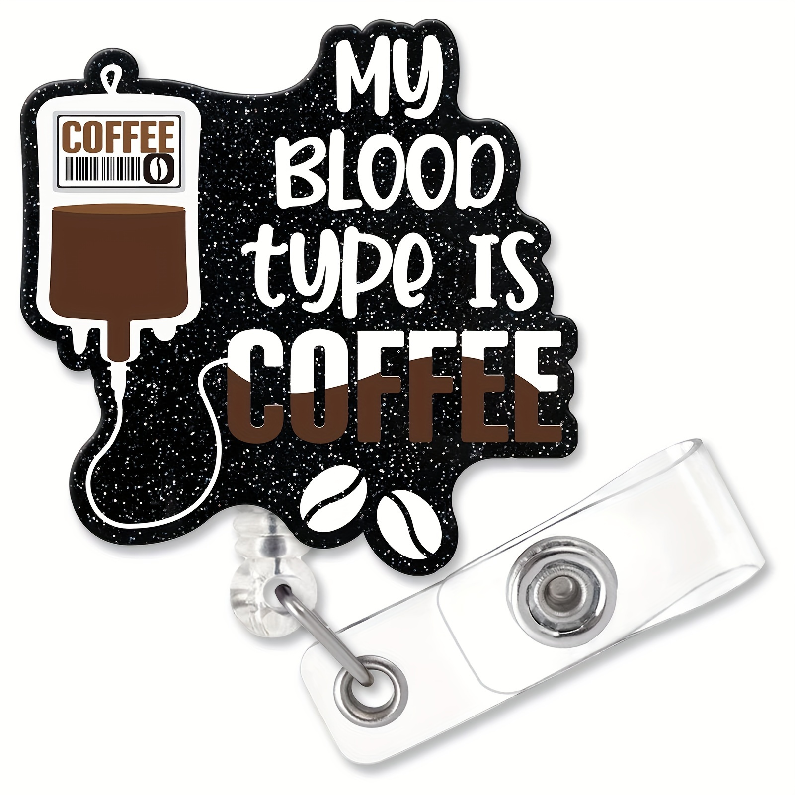 ZBBFSCSB My Blood Type is Coffee Funny Shaped Badge Reel Holder with Metal  Shark Clip, Office Hospital Lab Work ID Tag, Badge Gift for Doctor Nurse So