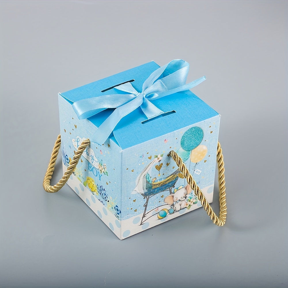 Cute Small Candy Snack Packaging Boxes It's A Boy Blue Gift Box with Ribbon  for Baby Shower Baptism Birthday Party Wrap Supplies