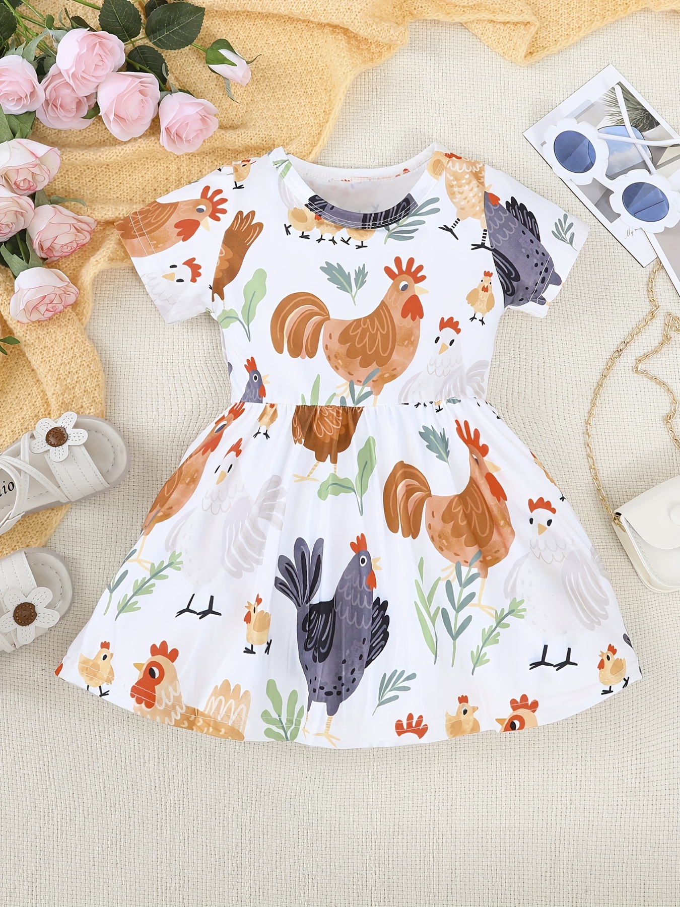 Baby Girls Cute Chick Short Sleeve Dress Temu Canada