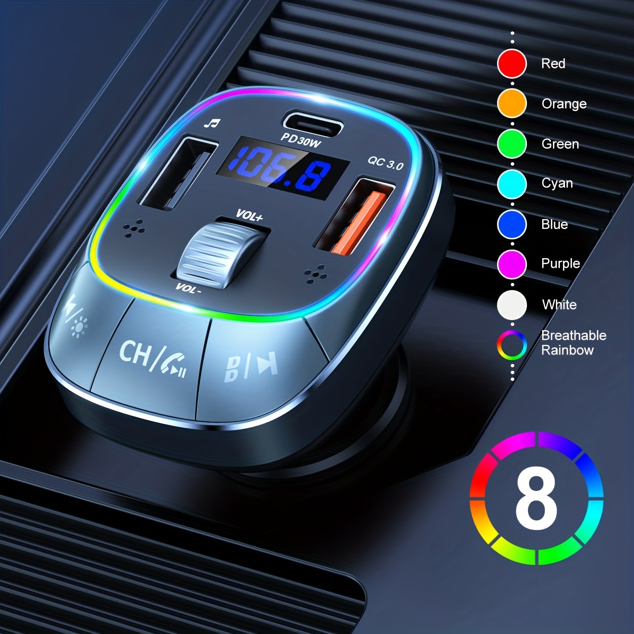Bluetooth Car Adapter - Bluetooth 5.3 FM Transmitter, PD 30W Type C Fast