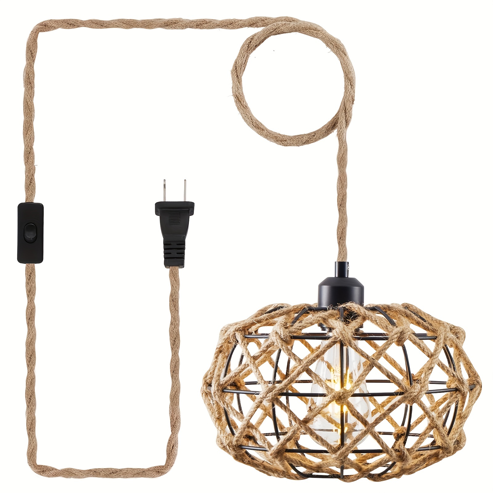 1pc Woven Rattan Pendant Lamp, Without Light Bulb, Industrial Plug-in  Pendant Lamp With Switch, 15 Foot Pendant Lamp With Plug-in Wire, Living  Room, B