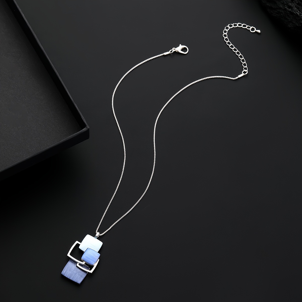 TEMU Elegant -chic Silvery-plated Geometric Square Pendant Necklace - Weddings & Parties, Wear