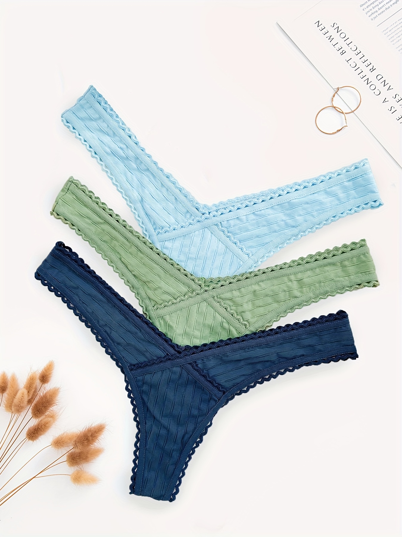3pcs Simple Solid Thongs, Soft & Comfy Stretchy Intimates Panties, Women's  Lingerie & Underwear