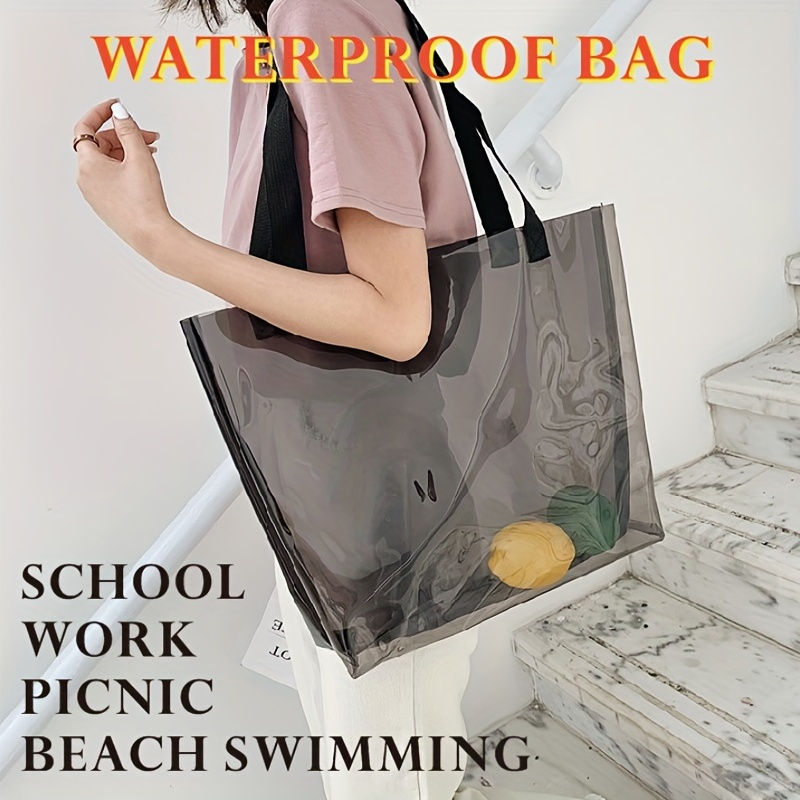 4 Pcs Clear Tote Bags Large Beach Bags for Women Plastic Waterproof Clear  Bag PVC Gym Tote Bags for Women Gray Green Blue Pink Summer Pool Stadium