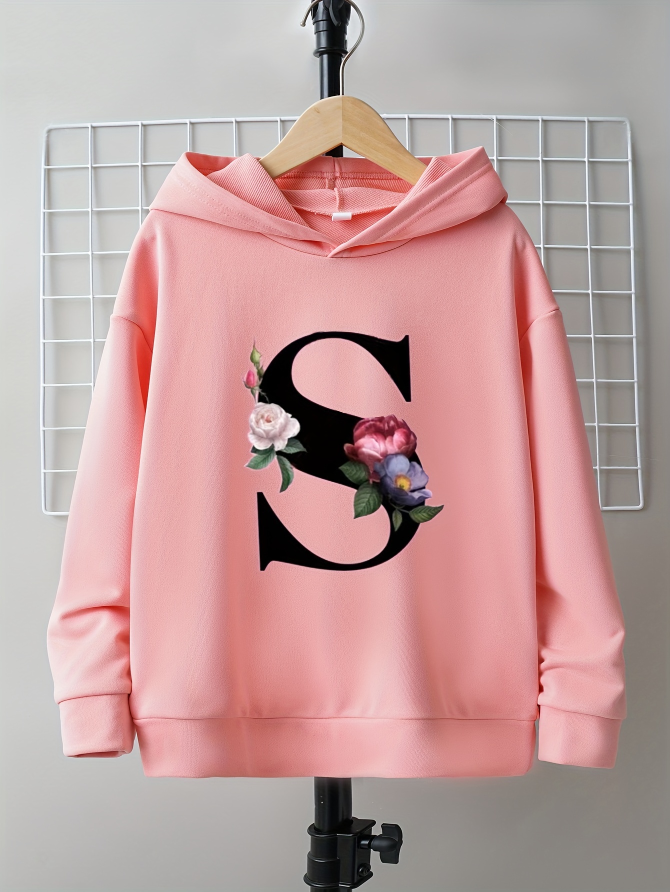Letter Print Pink Sibling Matching Long-sleeve Hooded Sweatshirts Sets