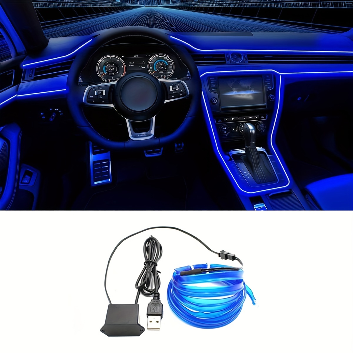 2M Car Interior Atmosphere Wire Auto Strip Light LED Decor Lamp Accessories
