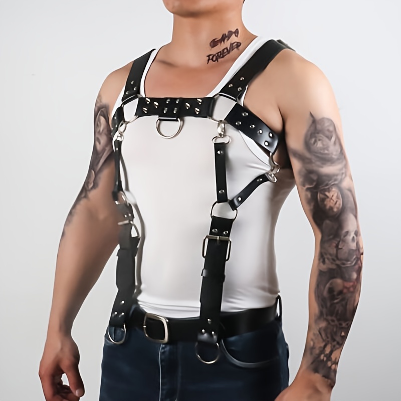 Buy Men Leather Harness Adjustable Body Chest Harness Belt Strap