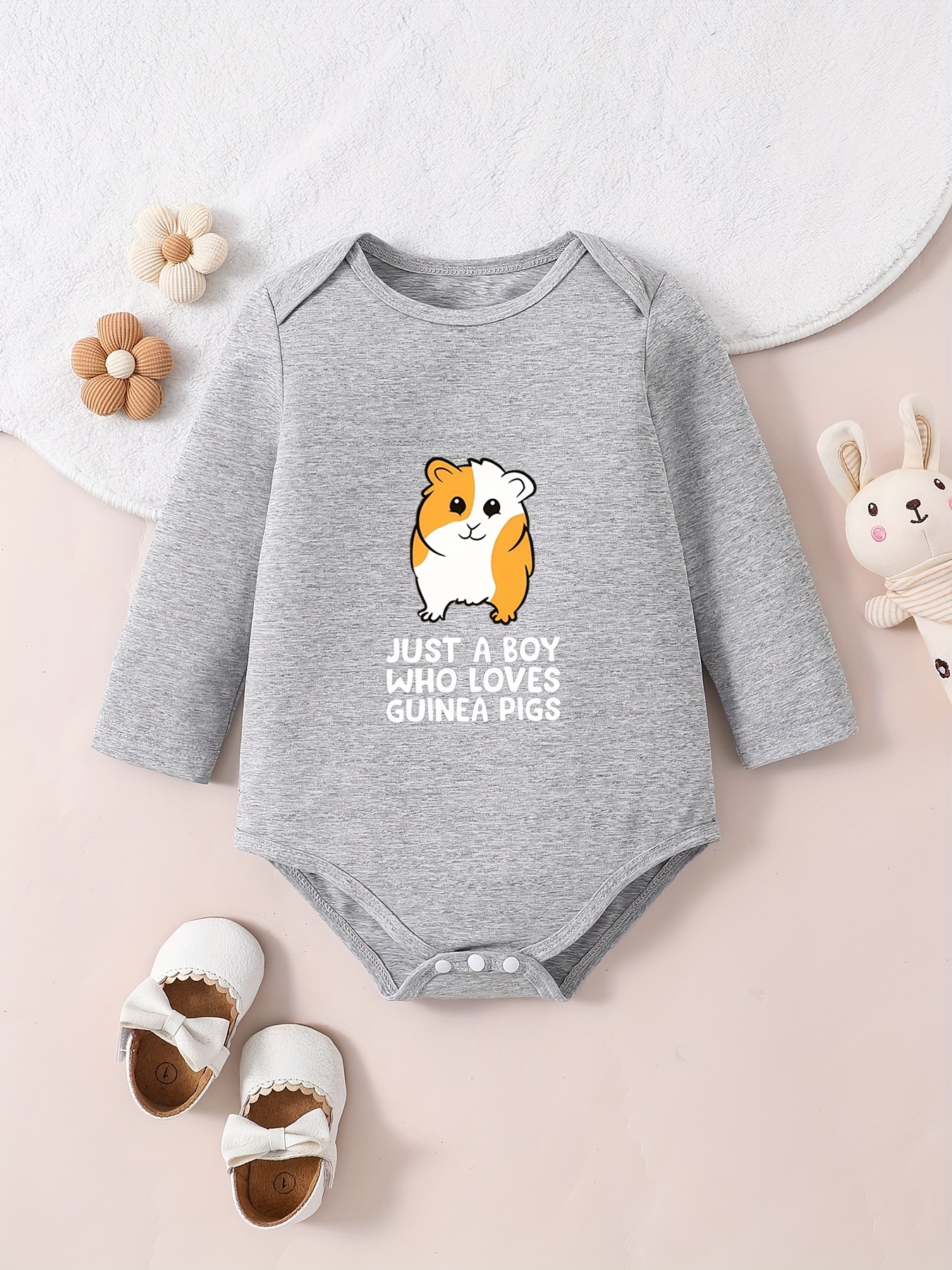 Infant s Cartoon Guinea Pig Print Bodysuit Comfy Long Sleeve Temu