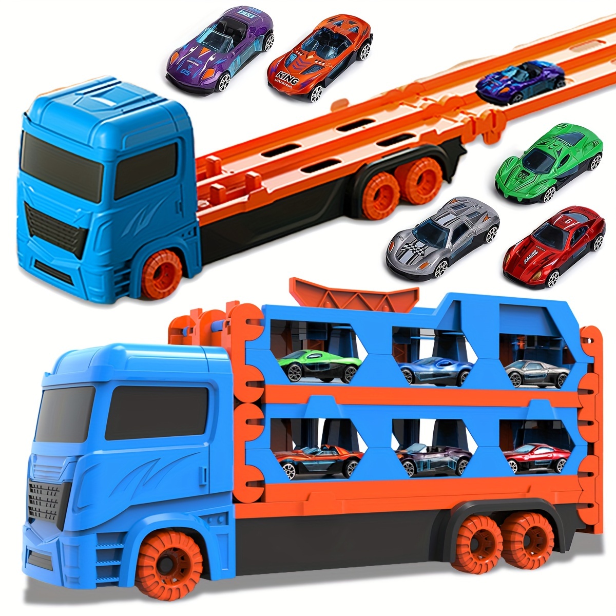 Hicollie® Set 1Pcs Camion Transport + 12Pcs Petit Voiture Véhicule Moule  Modèle Jouet Enfants Garçons Cadeau