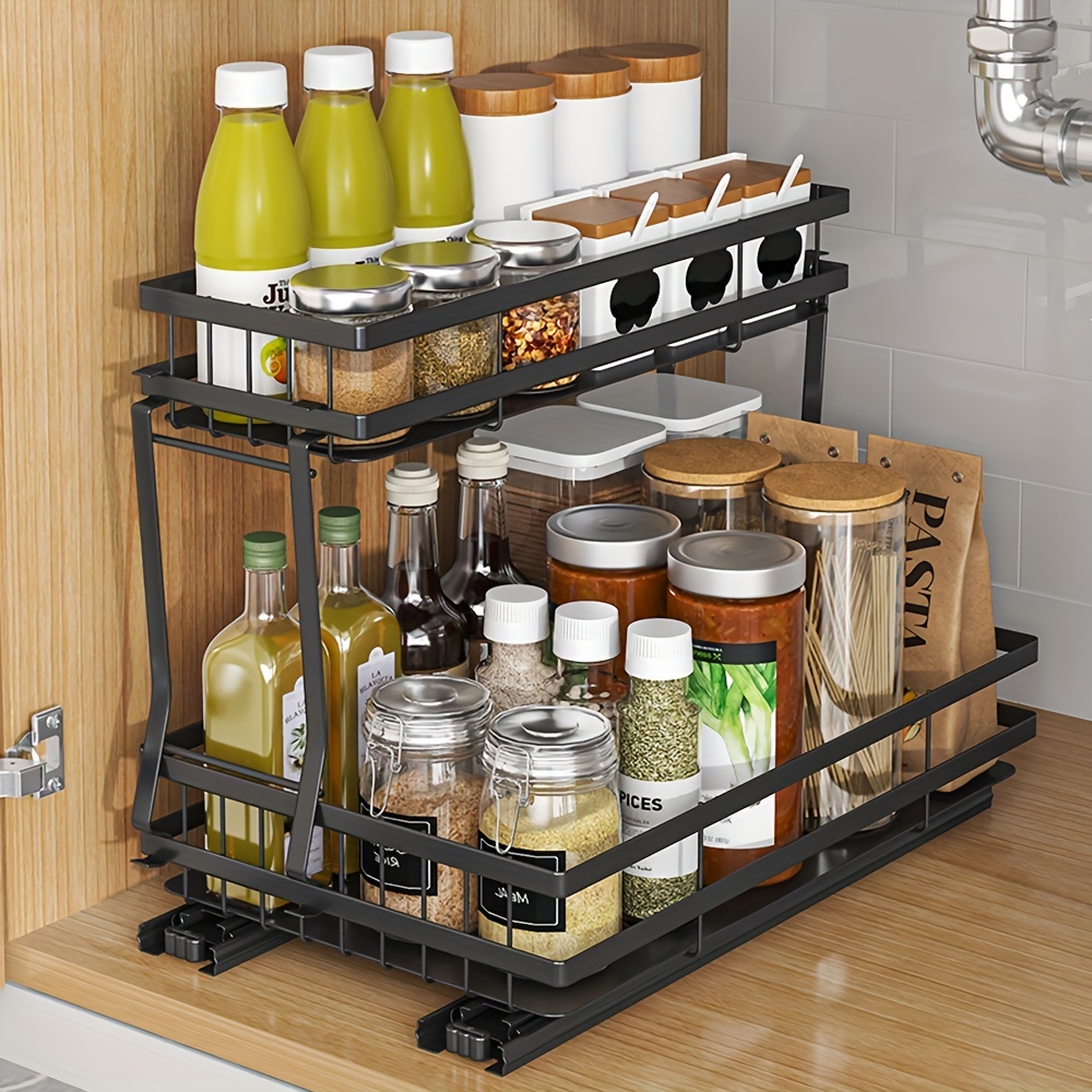 1pc, Pull Out Spice Rack, Kitchen Organization, Pull Out Spice Rack  Organizer For Cabinet, Under Sink Organizer, Sliding Spice Organizer Shelf  For Ki
