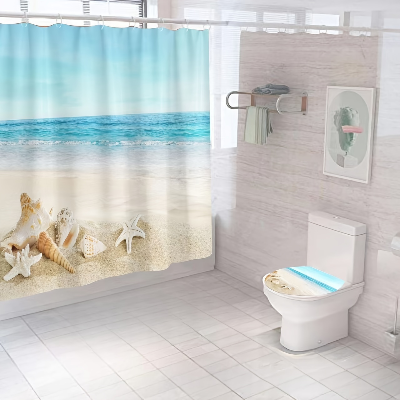Sunshine Beach Shower Curtains Bathroom Dry And Wet - Temu Kuwait