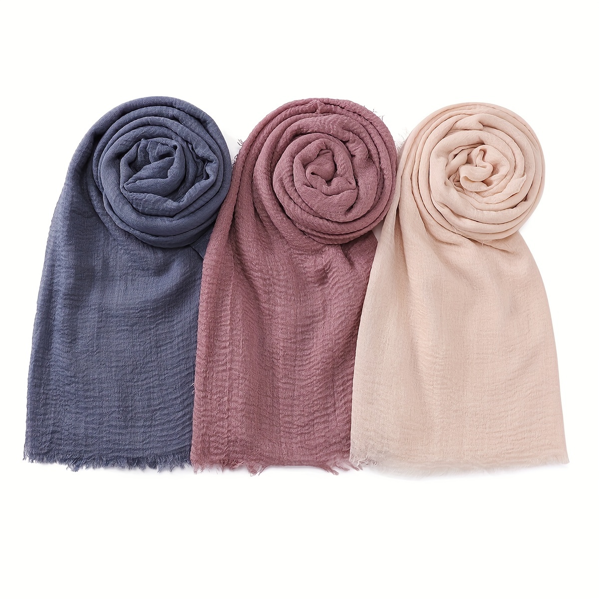 

3pcs/set Minimalist Bubble Pleated Solid Color Thin Sunscreen Breathable Shawls Casual Simple Basic Women's Scarves