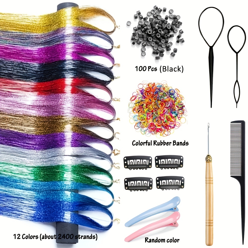 Hair Tinsel Kit 12 Colors Fairy Hair Tinsel With Tools 2400 - Temu