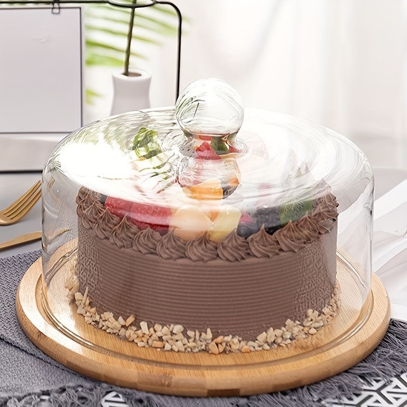 1 Set, Cake Pan With Dome Lid, Household Multifunctional Cake Tray Glass  Dust Cover Household Food Preservation Cover Dome Cake Stand, Can Be Used  For