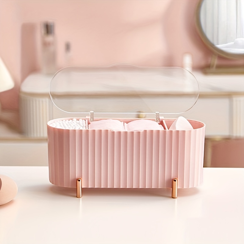 4pcs Transparent Storage Box For Swab, Cleansing Pad, Multi-functional  Bathroom Storage Box With Vintage Wooden Lid