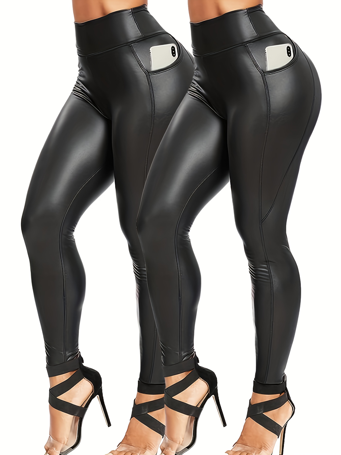 Faux Leather Thin Fleece Yoga Pants High Stretch Butt - Temu