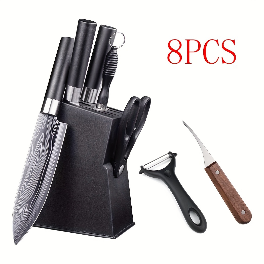 6pcs Kitchen Knives Set Non-Stick Stainless Steel Chef Knife Cleaver  Cooking Kit