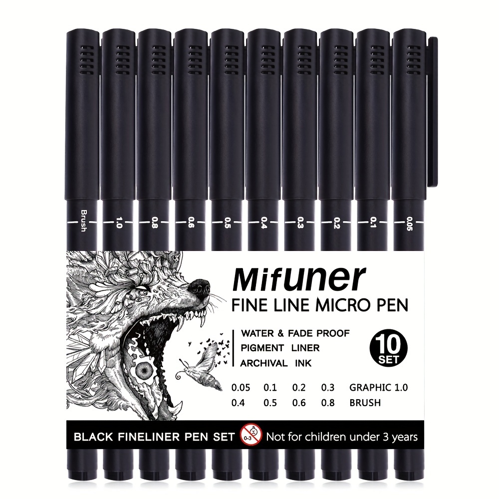 Micro Fineliner Drawing Art Pens 6 Black Fine Line Waterproof Ink Set Artist
