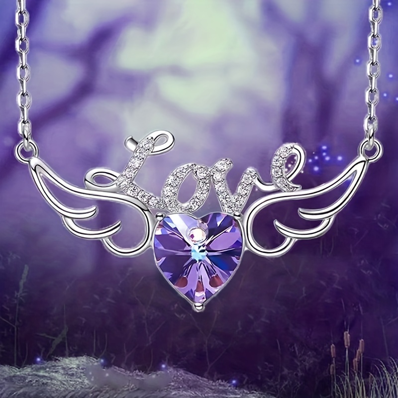 Pavé Heart & Angel Wings Necklace | Sterling silver | Pandora AU