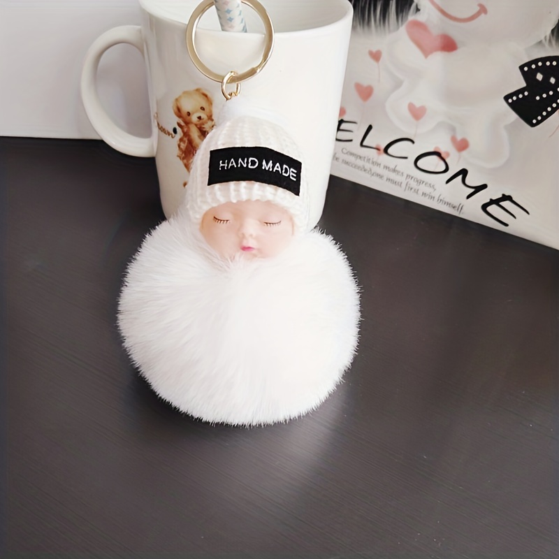 Cute Pom Pom Sleeping Doll Keychain Plush Key Chain Ring Purse Bag