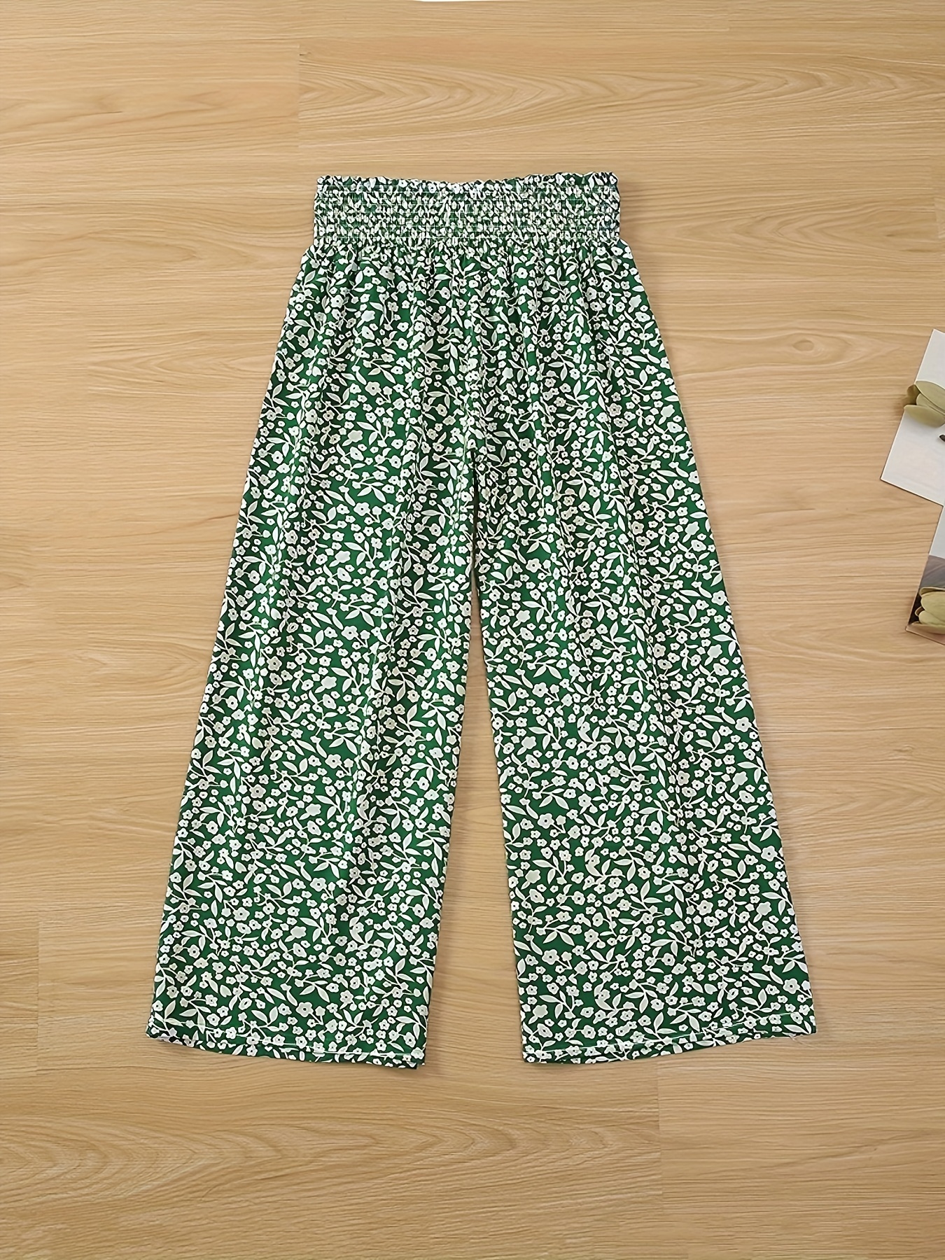 Ditsy Print Smocked Waist Wide Leg Pants for Women