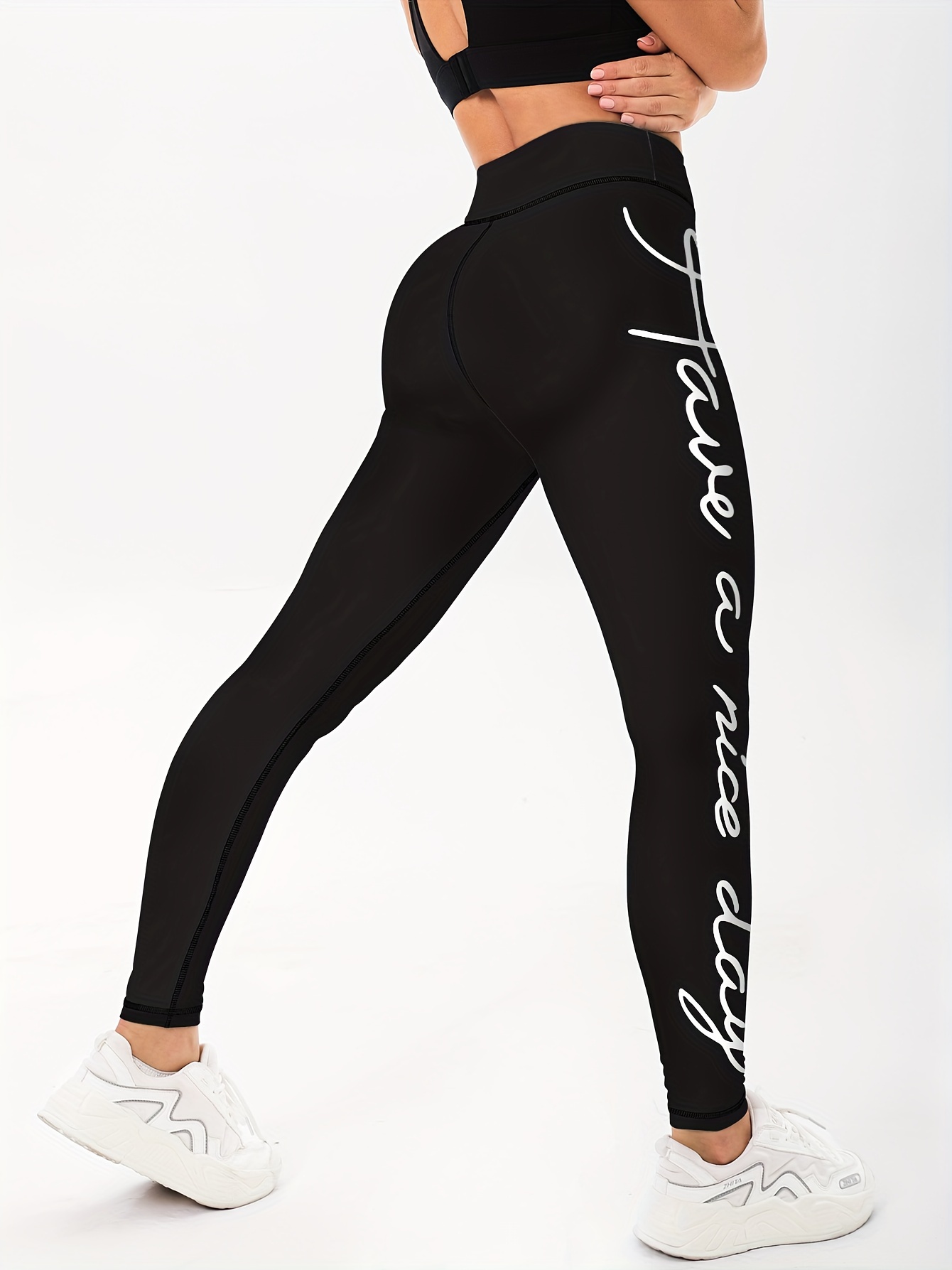 Letter Print Cropped Yoga Pants High Stretch Slim Fit - Temu