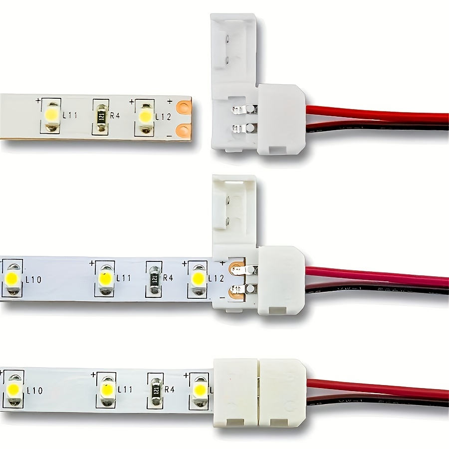 30 conectores de cinta LED sin soldadura, conectores de tira de luz LED de  2 pines de 0.315 in para tiras de luces, conector de cable de bajo voltaje