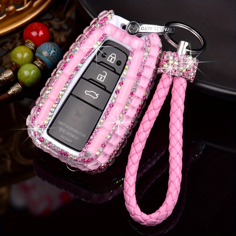 Audi Bling Car Key Leather Holder with Rhinestones- Pink/Purple