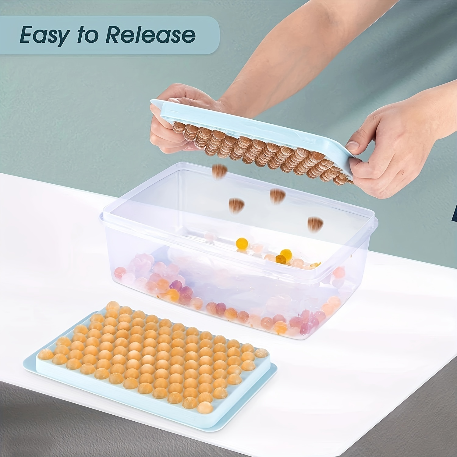 Round Ice Cube Trays for Freezer with Cover & Bin, Small Circle