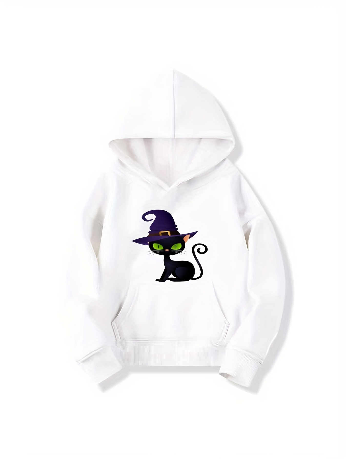 Kitten Witch Hat Hoodie Girls Halloween Top Kids Gift