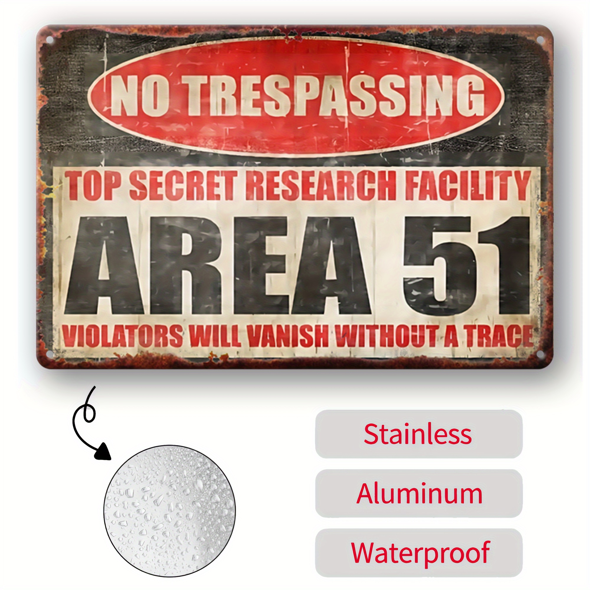 

1pc,"area 51 No Trespassing Sign, Funny Aluminum Metal Sign Retro Metal Poster Top Secret Research Facility Gift For Him Warning Sign Alien Sign, Cool Stuff For Man Caves"(7.9"x11.9"/20cm*30cm)