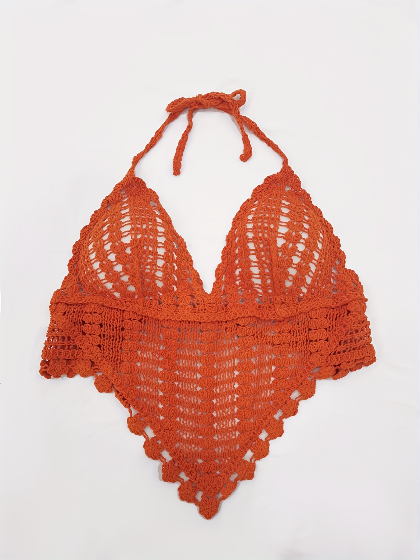 Crochet Crop Halter Top Sexy Beach Wear Backless Hanky Hem V Temu 