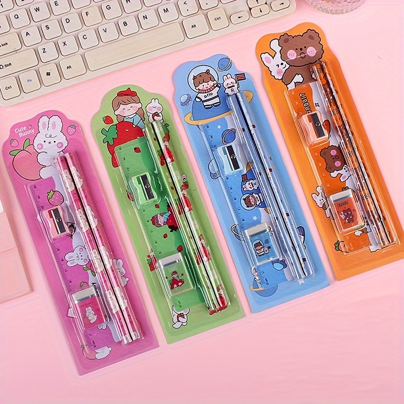 Kawaii Stationery Set Kawaii Pencil, Eraser, Sharpener, Ruler Back to  School Desk Supplies Cute Stationery Cartoon Stationery 