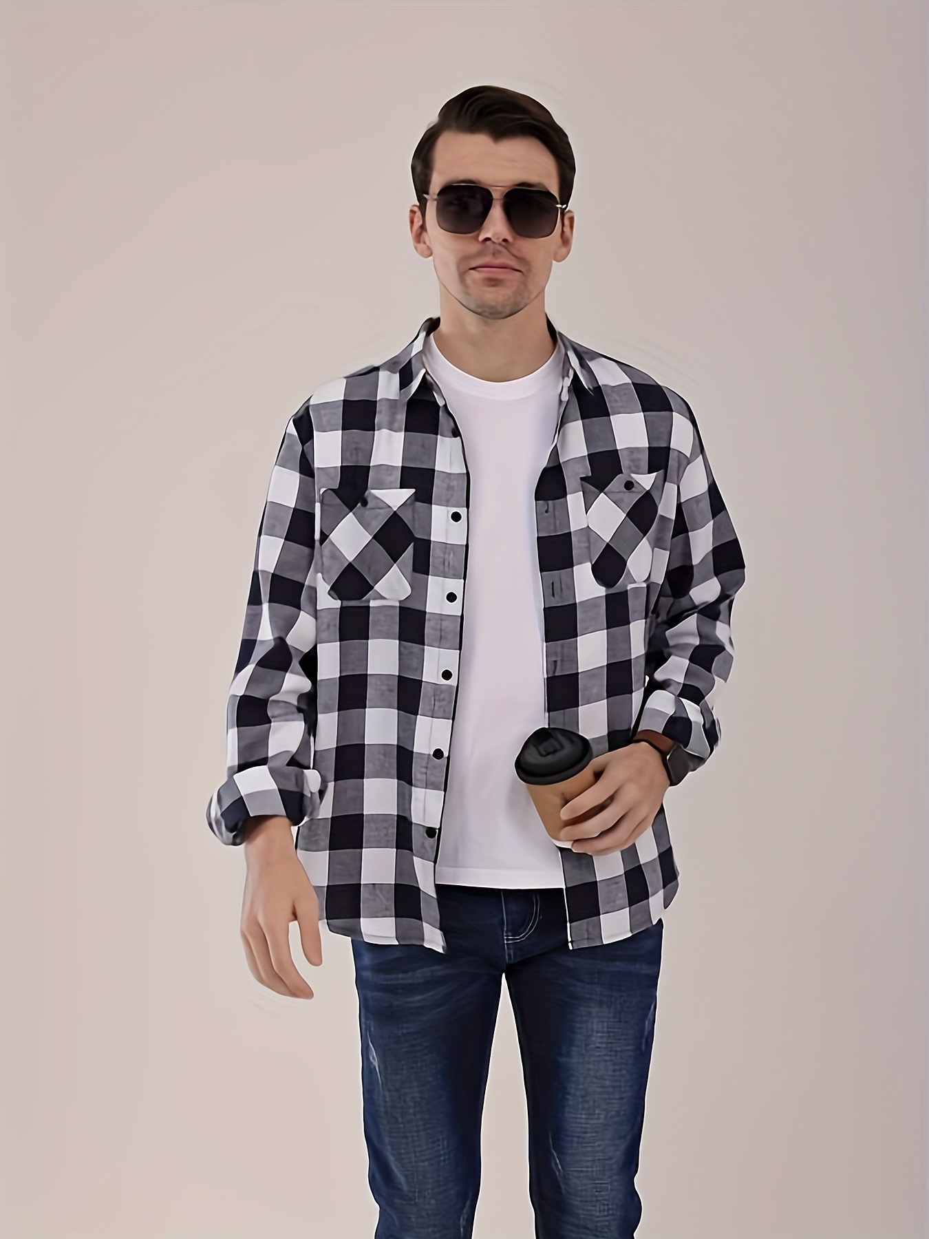 Checked shirt Regular Fit - Black/White checked - Men