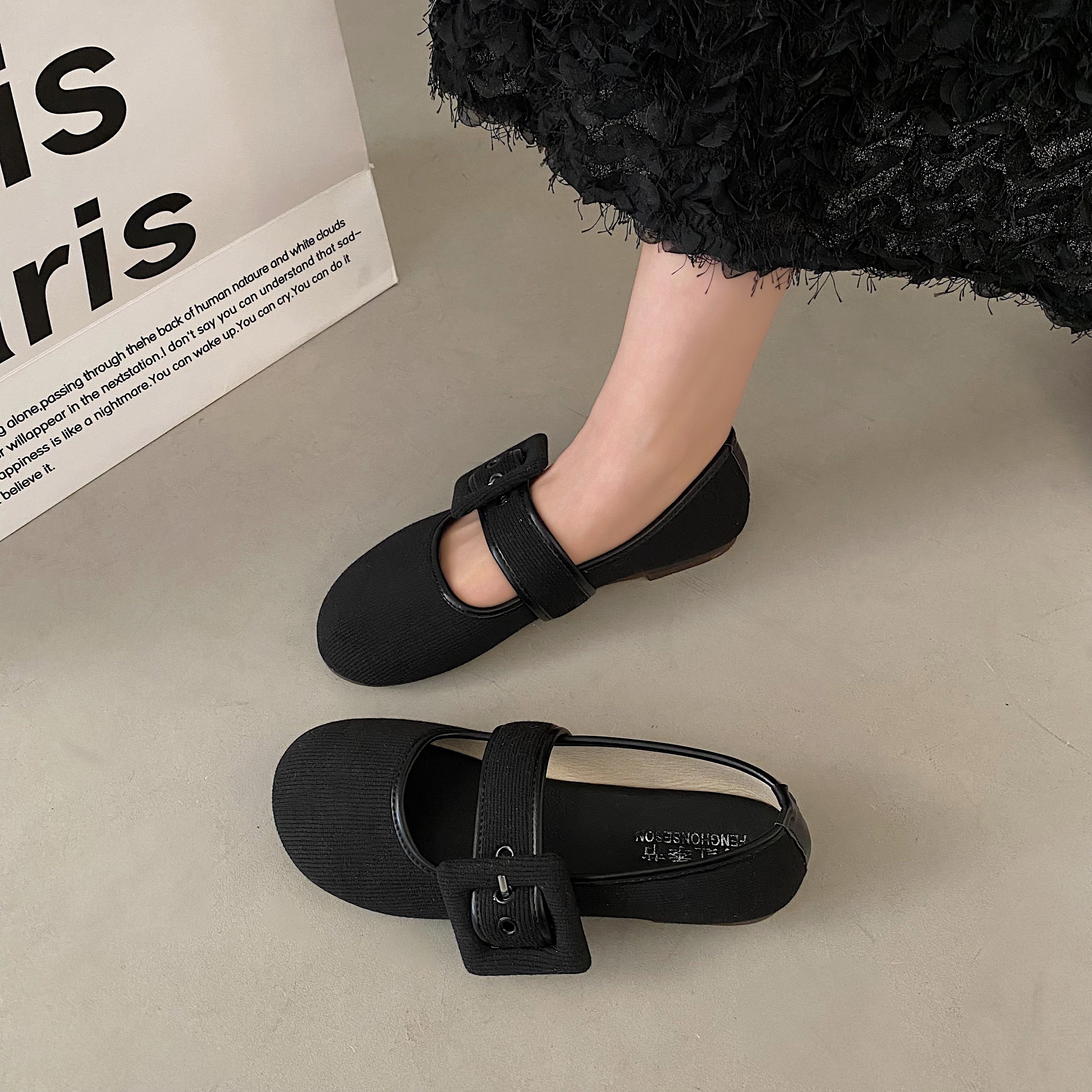 Women's Toe Mary Jane, Colorblock Buckle Strap Flat Shoes, Versatile Flats  For Women - Temu