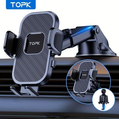 car phone holder mount 2023 upgraded topk cell phone holder for car dashboard and air vent compatible with all smartphones