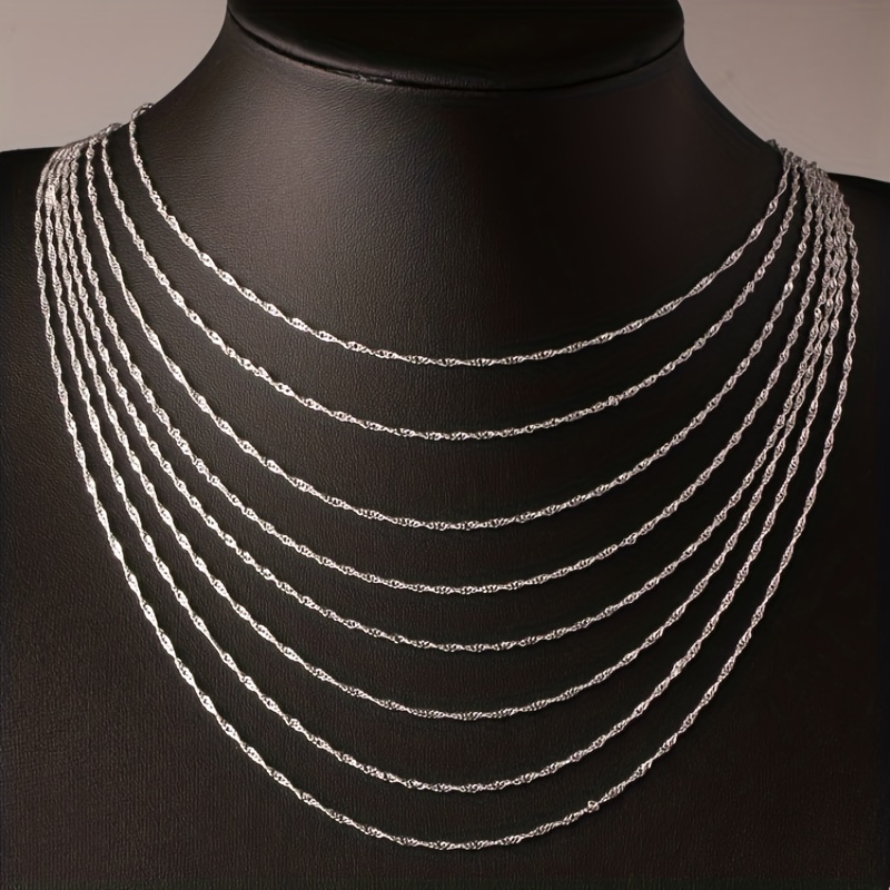 1pc Chain Necklace, Stainless Steel Silver Link Necklace Available in 2mm, 3mm, 5mm, 7mm, and 9mm Widths, 18-24 Length ,Gifts for Men Women,Temu