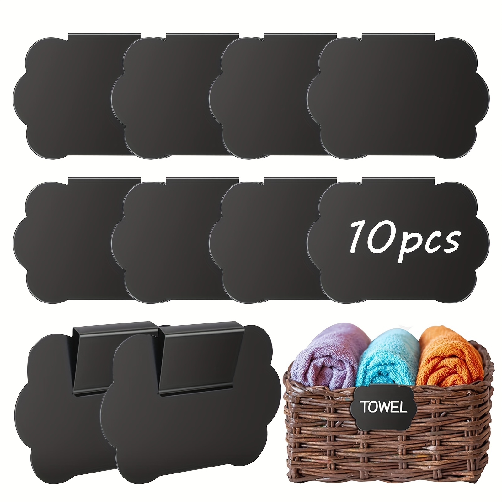 10pcs Lace Plastic Clip-On Basket Tabs For Home Office Storage, Hanging On Cabinets, Shelves, Desks And Rolling Cart Racks - Black