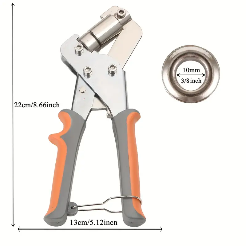 Orange Grommet Tool Kit, 3/8 Inch Eyelet Kit Press Pliers (10mm) Punch Hole  Maker Manual Handheld Machine With 500pcs Silvery Grommets