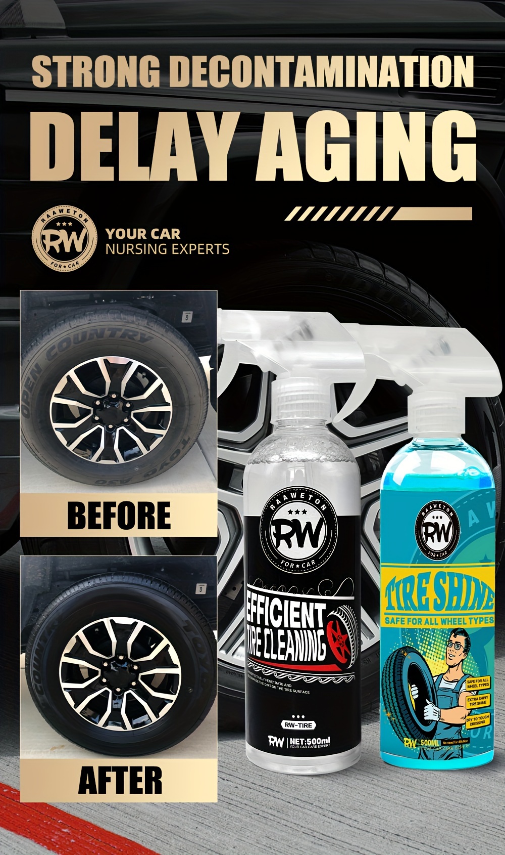 Raaweton Tire Wheel Cleaner Degreaser Tire Care Solution - Temu
