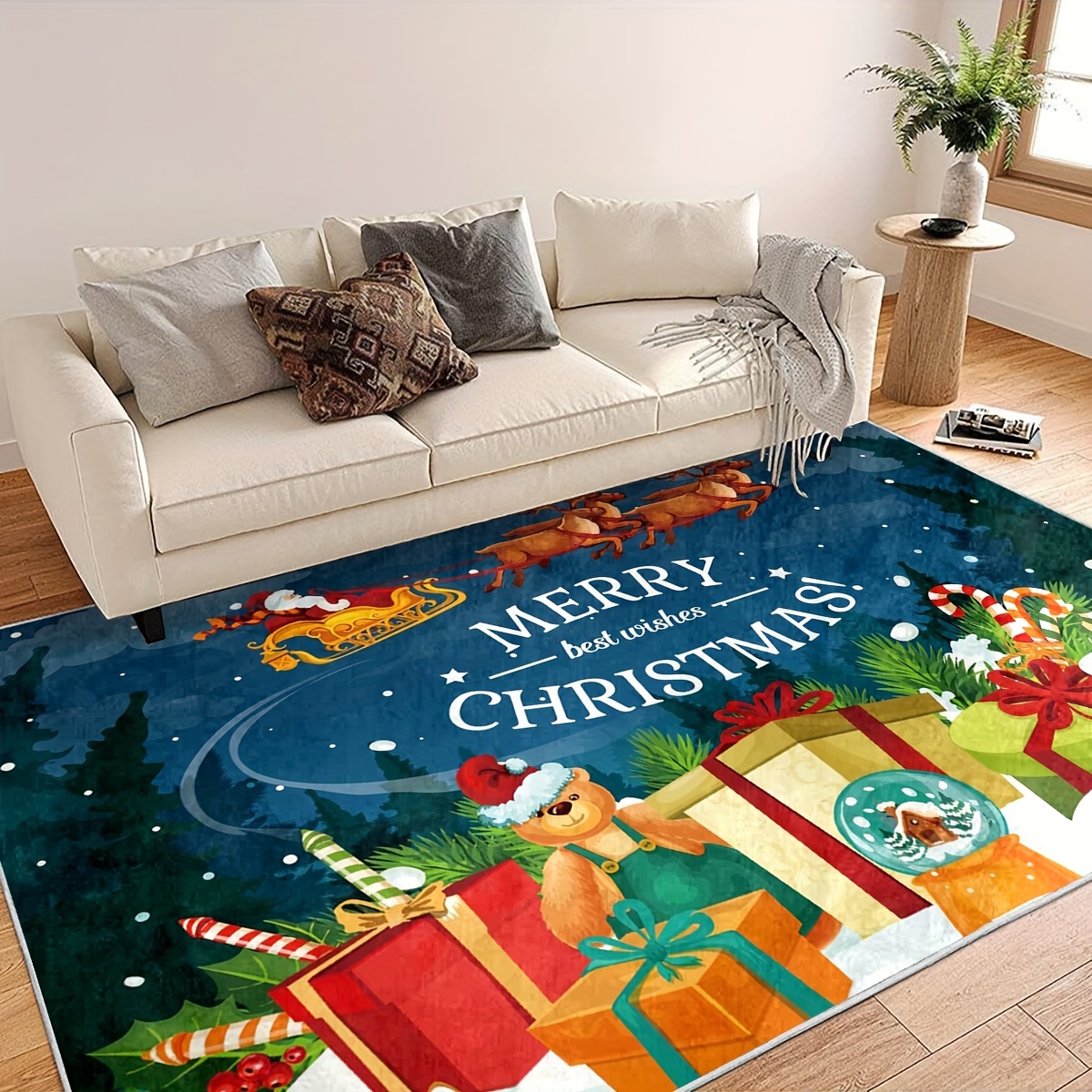 1pc Christmas Themed Floor Mat For Home Use, Cartoon Long Kitchen