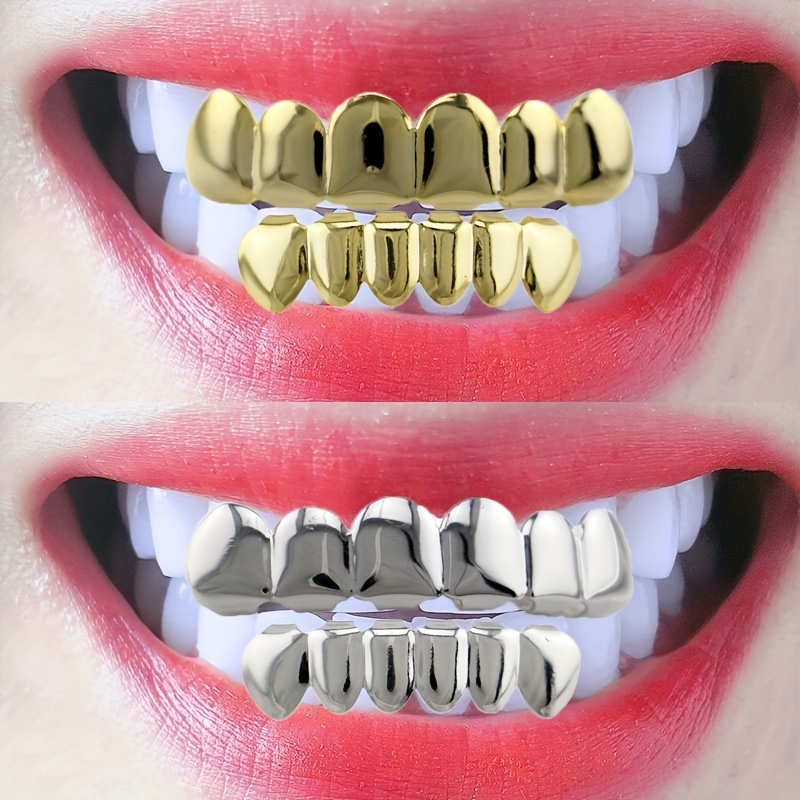 14k plateado Hip Hop Dientes,Dientes pulidos Grillz Grillz Dientes Grillz  Jsir