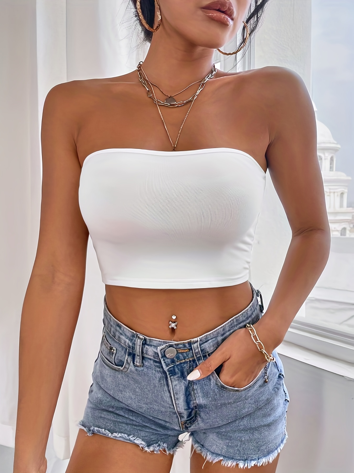 Women Summer Short Cropped Tank Top Solid Color Spaghetti Strap
