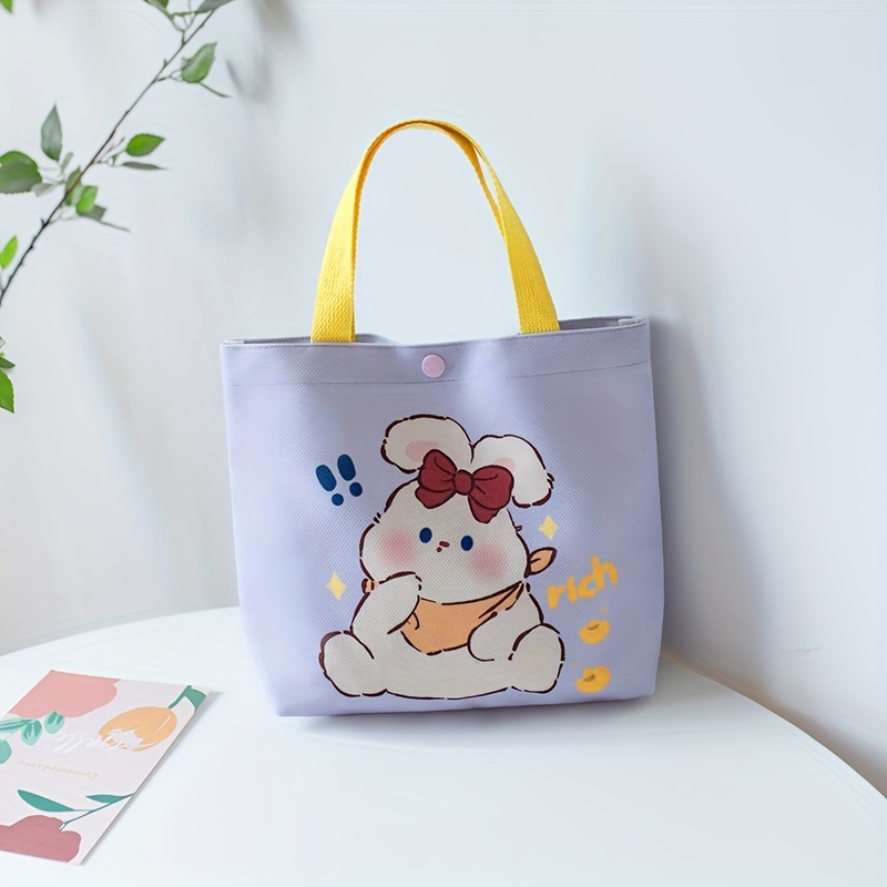 Cartoon Bunny Patroon Canvas Handtassen Draagbare Lunchbox Temu