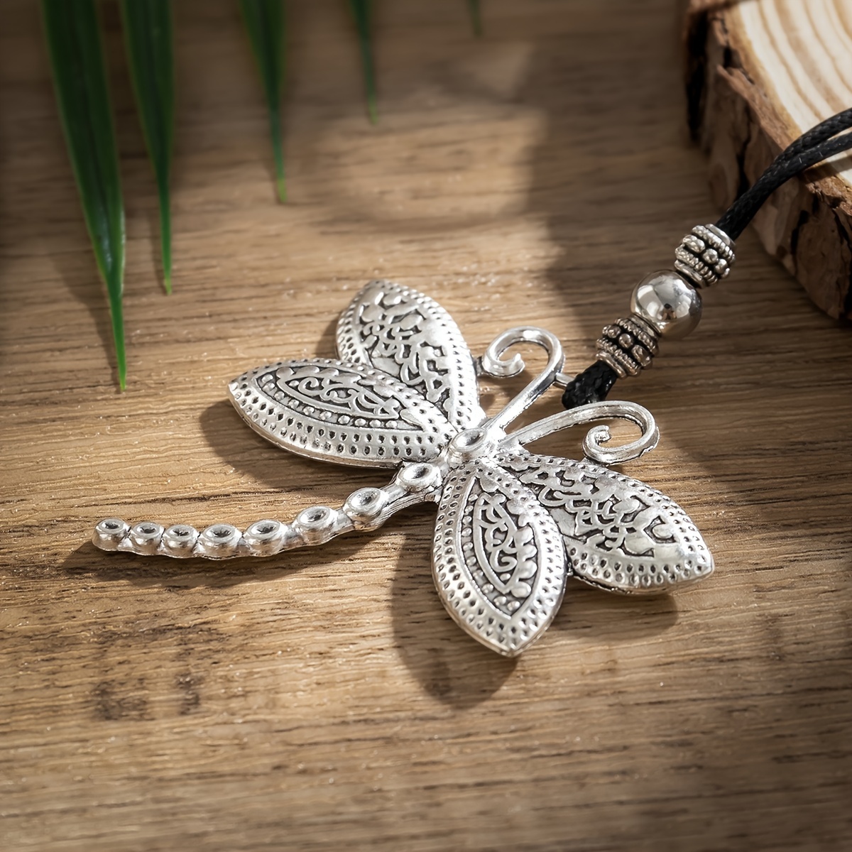Boho Ethnic Style Dragonfly Pendant Wax Rope Necklace