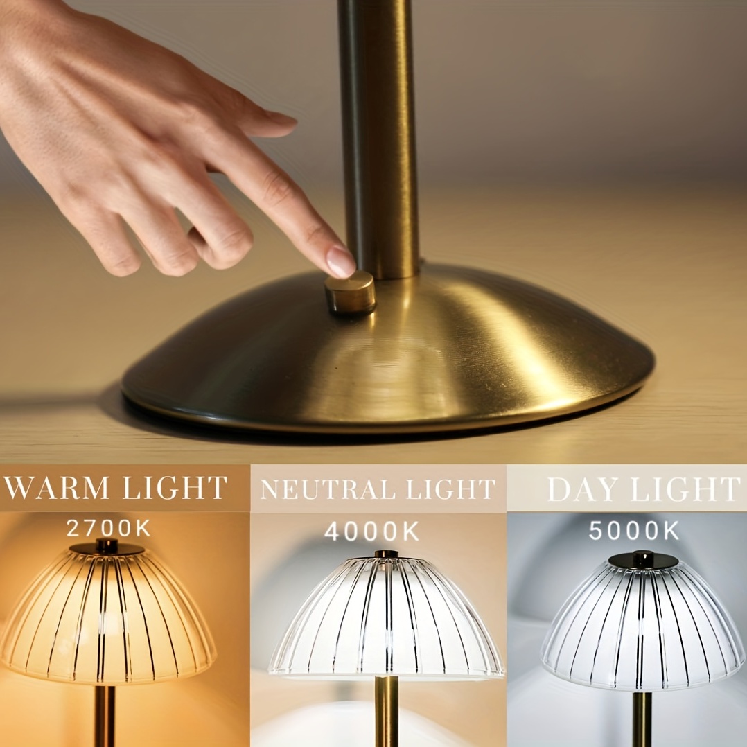 Juego de 2 lámparas de mesa LED portátiles con sensor táctil, 3 colores  regulables de brillo ajustable, lámpara inalámbrica dorada recargable,  lámpara