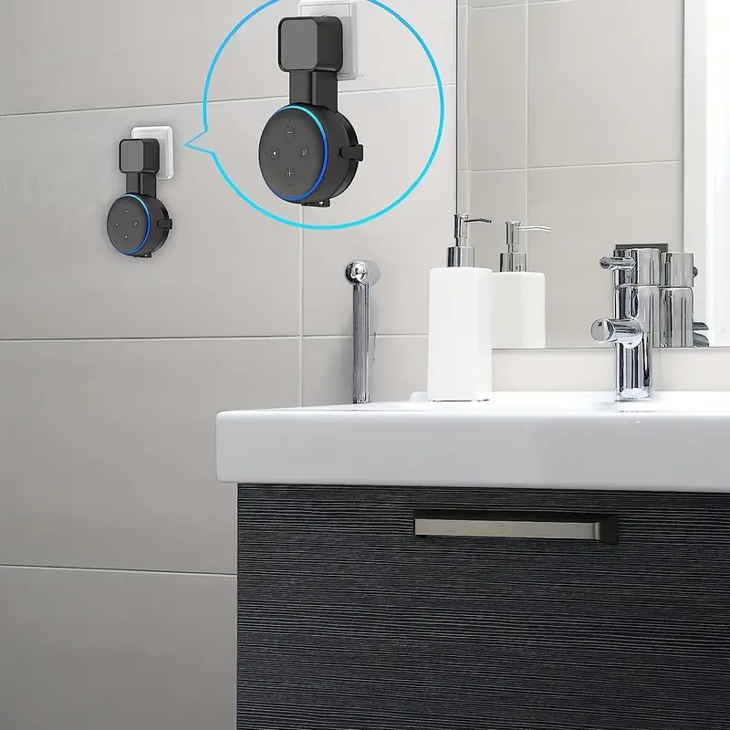   Alexa Echo Dot Soporte de pared Plug en percha de ropa  soporte Compact Caso Accesorios para Echo 2 nd Generation Plug en las  cocinas cuarto de baño recámara – Negro (